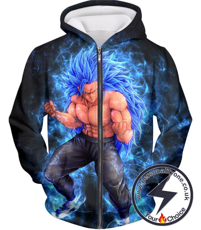 Dragon Ball Super Very Cool Godly Goku Super Saiyan Blue Ultimate Action Black Zip Up Hoodie